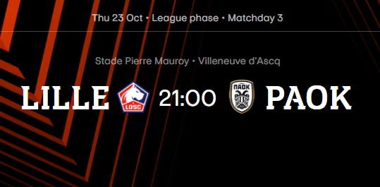 Lille protiv PAOK | 23. oktobar 2025