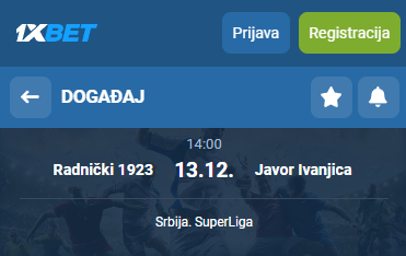 Radnički 1923 vs Javor